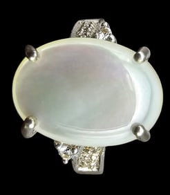 Vintage Sterling Silver & White Gemstone Ring