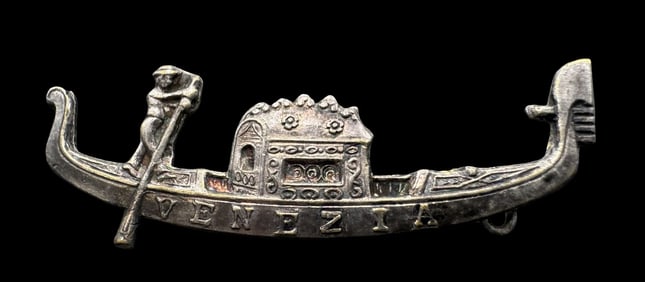 Vintage Italian 800 Silver Venice Gondola Pin Brooch