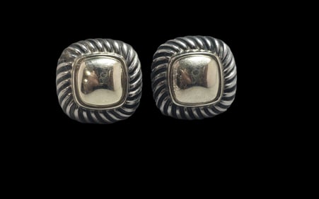 Vintage DAVID YURMAN Sterling Silver & 14K Gold Stud Earrings