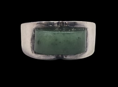 Vintage European Mid-Century Modern 835 Silver & Jadeite Ring
