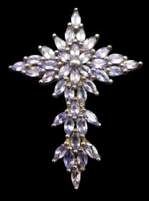 Unusual Vintage Italian Sterling Silver & Purple Gemstone Cross Pendant