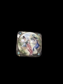 Antique Sterling Silver & Porcelain Plaque Brooch