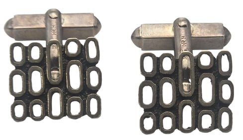 Vintage Mid-Century Modern Brutalist 835 Silver Designer Cufflinks - Signed