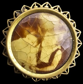 Unusual Antique ca. 1900 European Goldtone Metal Brooch