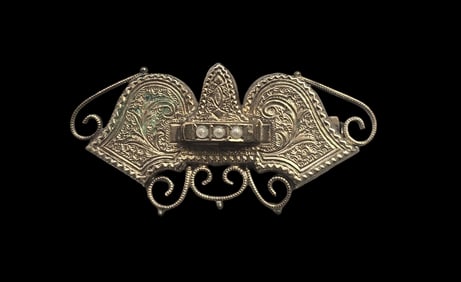 Antique ca. 1900 European Goldtone Metal & Pearl Brooch