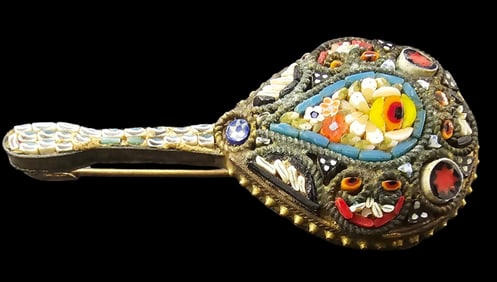 Antique Italian Glass Mosaic Guitar Brooch