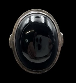 Vintage Mid-Century Modern Sterling Silver & Onyx Ring