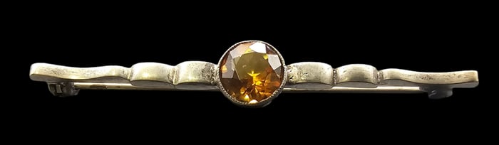 Vintage European 830 Silver & Madeira Citrine Pin Brooch