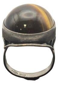 Large Vintage Mid-Century Modern Sterling Silver & Tigers Eye Designer Ring