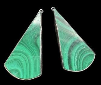 Vintage 800 Silver & Malachite Dangle Earrings