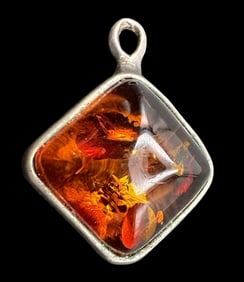 Vintage European 800 Silver & Amber Pendant Charm