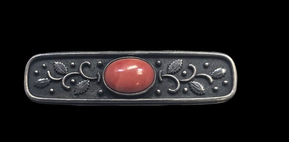 Vintage Mid-Century Modern 835 Silver & Red Coral Brooch