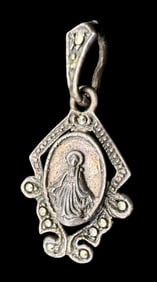 Vintage Religious Christian Sterling Silver & Marcasite Pendant Charm
