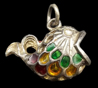 Vintage Sterling Silver & Colorful Enamel Fish Pendant
