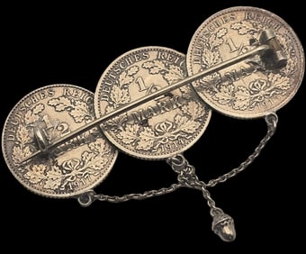 Antique ca. 1910 Handmade German 1/2 Mark Silver Coins & 800 Silver Mounting Brooch