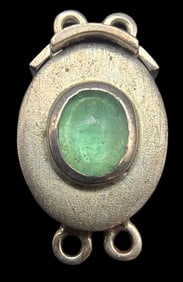 Vintage European 800 Sterling Silver & Green Gemstone Necklace Box Clasp