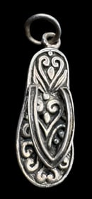 Ornate Vintage Sterling Silver Flip Flop Pendant Charm