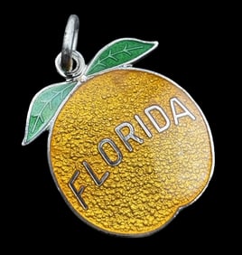 Vintage Sterling Silver & Enamel Florida Orange Pendant Charm