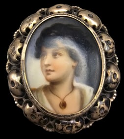 Very Rare Antique ca. 1910 KARL KARST Germany 800 Silver & Porcelain Portrait Brooch