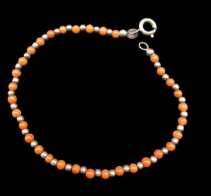 Vintage Sterling Silver & Orange Gemstone Bead Bracelet
