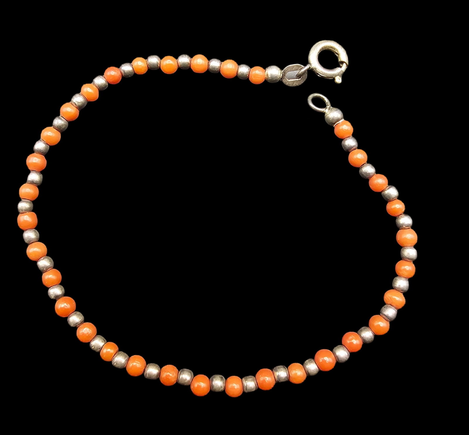 Vintage Sterling Silver & Orange Gemstone Bead Bracelet (1 of 4)