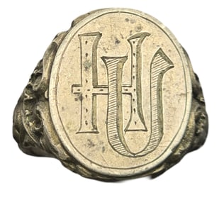 Vintage European 800 Silver "HU" Monogram Seal / Signet Ring
