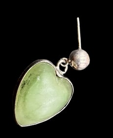 Vintage Sterling Silver & Jade Heart Earring