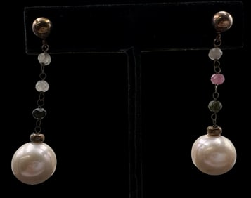 Vintage Gilt Sterling Silver & Gemstone Dangle Earrings