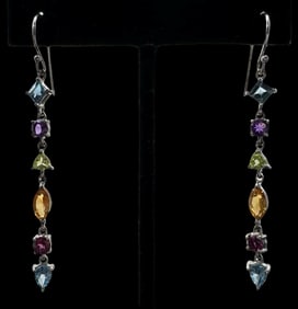 Stunning Vintage Sterling Silver & Multicolor Gemstones Earrings