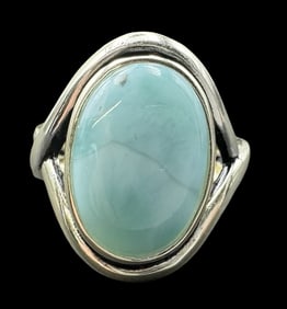 Stylish Vintage Gilt Sterling Silver & Blue Larimar Gemstone Ring