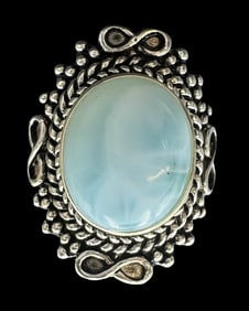Ornate Vintage Gilt Sterling Silver & Blue Larimar Ring