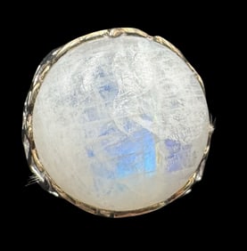 Ornate Vintage Gilt Sterling Silver & Moonstone Ring