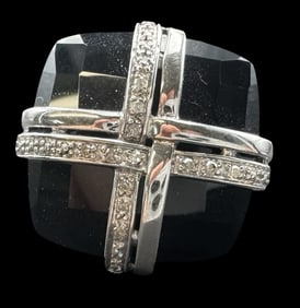 Vintage Sterling Silver & Black/Clear Gemstones Ring