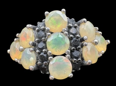 Vintage Sterling Silver & Rhinestone Cluster Ring