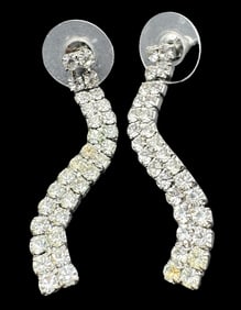 Vintage Sterling Silver & Clear Rhinestone Chandelier Earrings