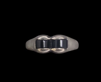 Vintage Mid-Century Modern European 835 Silver & Black Onyx Designer Ring