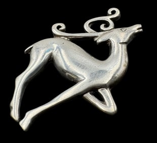 Vintage HAND & HAMMER Handmade Sterling Silver Reindeer Brooch