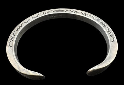 Vintage Native American Navajo Sterling Silver Stamped Cuff Bracelet