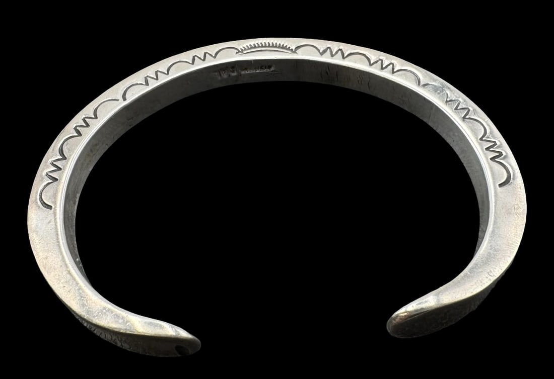 Vintage Native American Navajo Sterling Silver Stamped Cuff Bracelet (1 of 6)