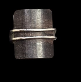 Vintage Mid-Century Modern Sterling Silver & Wood Designer Ring