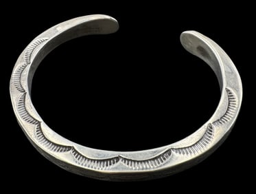 Vintage Native American Navajo Sterling Silver Stamped Cuff Bracelet