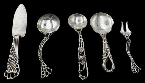 One-of-a-Kind Vintage MARY ELVYN Sterling Silver 5-Piece Tableware Set