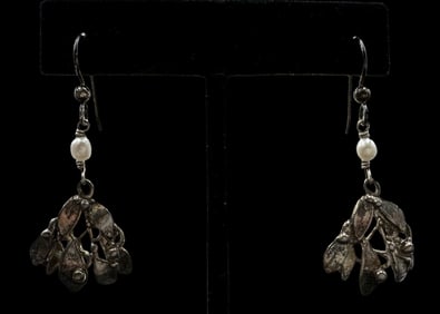 Vintage MARY ELVYN Sterling Silver & Freshwater Pearls Dangle Earrings