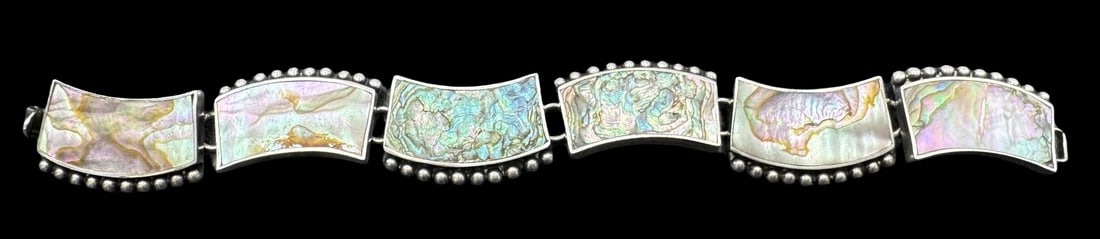 Beatiful Vintage Sterling Silver TAXCO MEXICO Bracelet /w MOP (1 of 3)