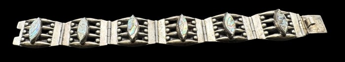 Beatiful Vintage Mid-Century Modern JFG Guadalajara Mexico Sterling Silver & MOP Bracelet