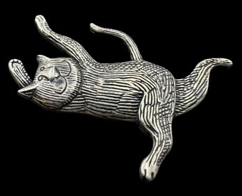 Whimsical Vintage EDWARD GOREY Sterling Silver Dancing Cat Brooch