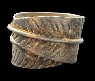 Unusual Vintage Native American Gilt Sterling Silver Leaf Ring