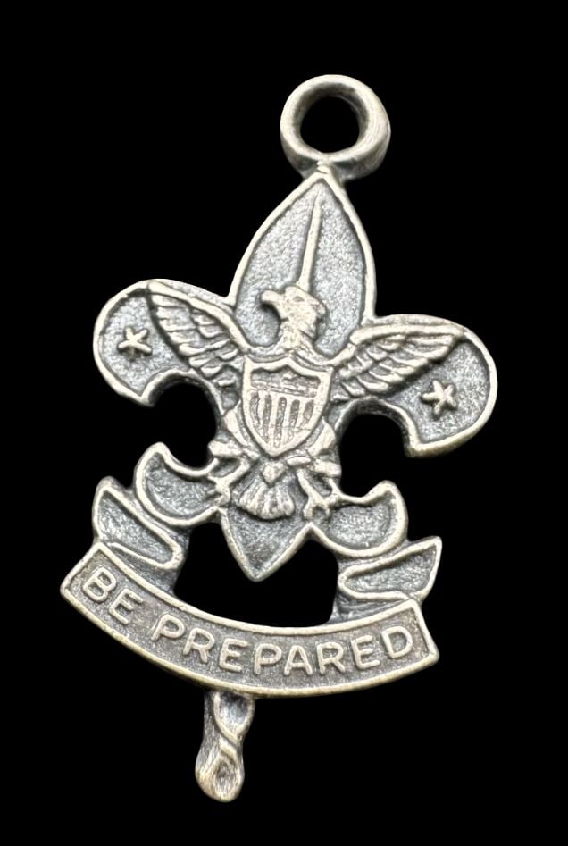 Ornate Vintage Sterling Silver "Be Prepared" Boy Scout Pendant Charm (1 of 2)