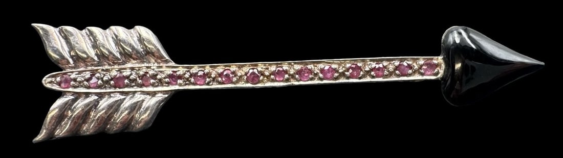 Vintage J.B.N.I Sterling Silver Arrow Brooch /w Black Enamel & Rubies (1 of 3)