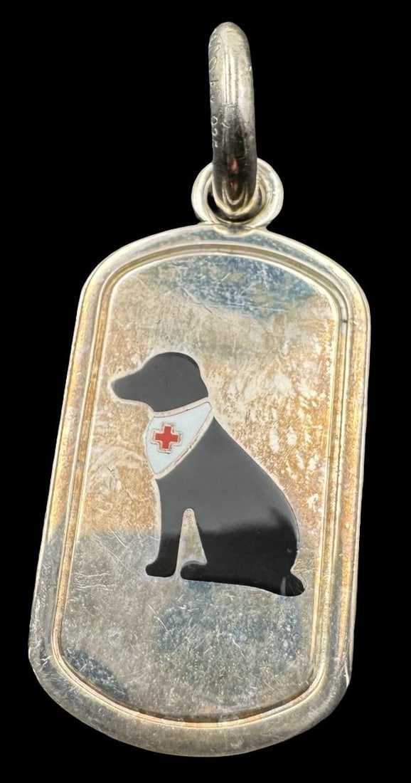 Vintage TIFFANY & CO. Sterling Silver & Enamel Pendant Charm /w Dog and Red Cross (1 of 2)